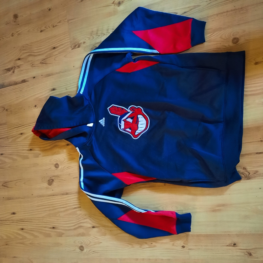 Adidas Dark Blue and Red Graphic Hoodie